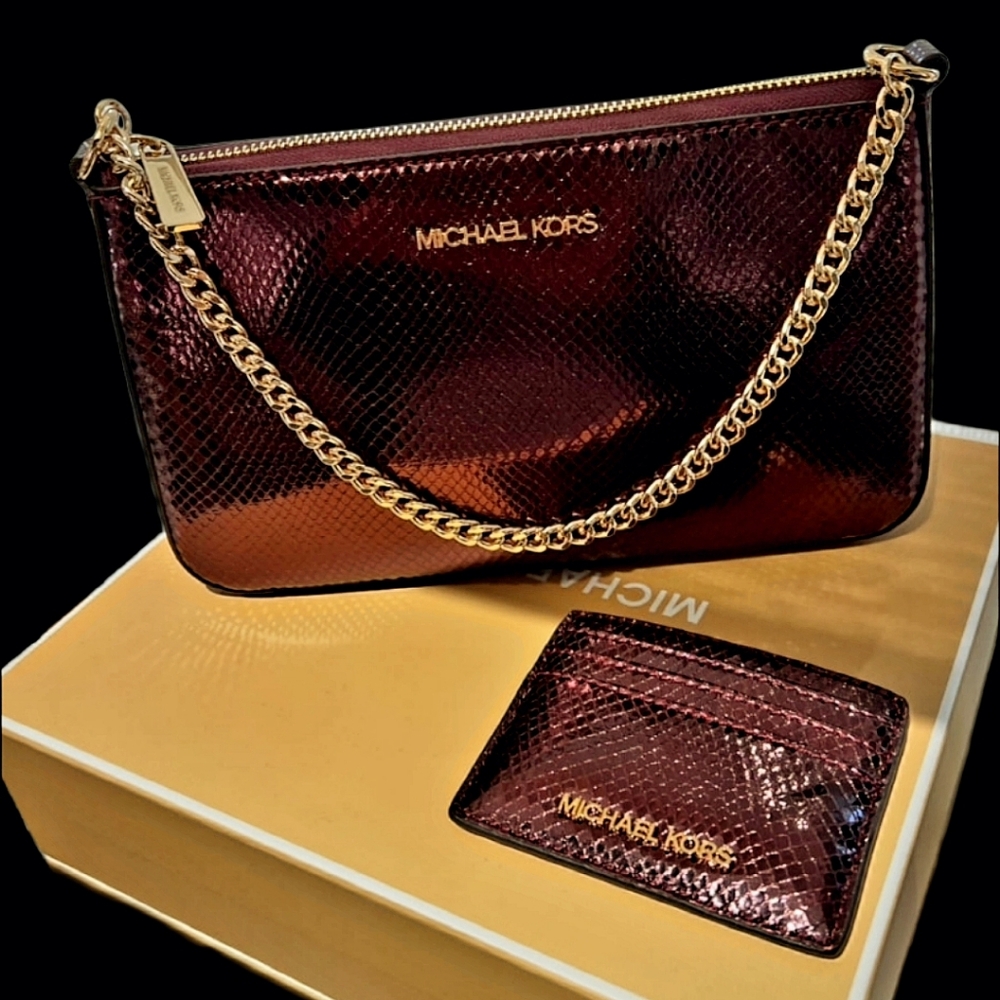 Michael Kors GIFT BOX SET $548 Bag w/ Chain & Crossbody Straps & Cardholder BNIB - Picture 6 of 9